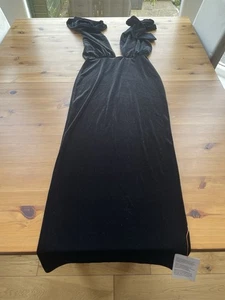 BNWT ASOS Design Size 10 Black Stretch Velvet Midi Pencil Halter neck Dress Tie - Picture 1 of 4