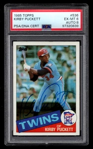 Tarjeta de novato Topps 1985 firmada por Kirby Puckett #536 autógrafo PSA/ADN 8 casi nueva-como nueva PSA 6 - Imagen 1 de 2