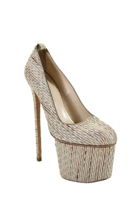 Olgay Culsen Womens Stiletto Platform Metallic Knit Pumps White Gold Tone 39 - Picture 1 of 4