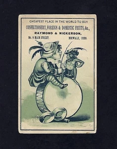 1880's Victorian Trade Card, Raymond & Nickerson, Monkey & Drum, Boy - Bild 1 von 2