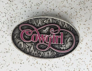 SpecCast Cowgirl Belt Buckle Womens Pewter Oval Western Textured Ladies Rodeo - Picture 1 of 5
