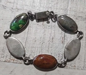 Bracciale Vintage Taxco Argento Sterling 925 Pesante Multipietra 8" Concho #7761 - Foto 1 di 11