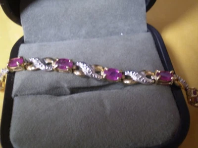 10K Yellow Gold Ladies 11-Ruby & 10-Diamond Link Bracelet        5.3 grams - Image 1 of 3