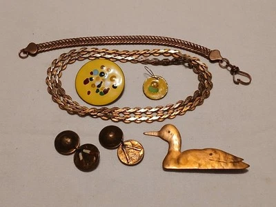 Vintage Enamel & Copper Pin & Earring, Bracelet, Necklace, Loon Pin -   (7) pcs - Image 1 of 4