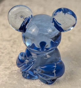 Statuina orso in vetro artistico blu soffiato a mano fermacarte da collezione 3" - Foto 1 di 7
