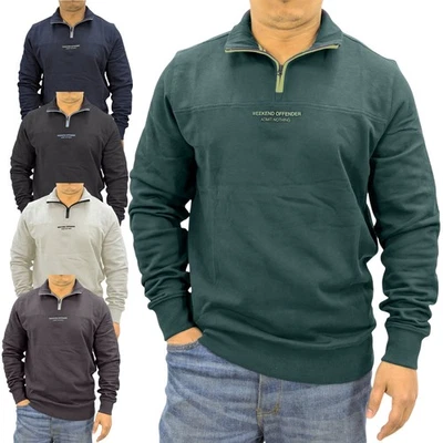Weekend Offender Mens Sweatshirt Quarter Zip Pullover Plain Mens Jumper Cotton - Image 1 of 4