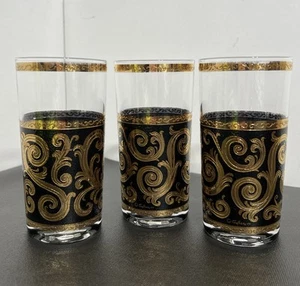 2 MCM Culver EBONY BAROQUE Black Gold Tumbler Glasses - Picture 1 of 10
