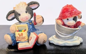 Set/2 1997 Enesco Mary's Moo Moos Resin Cows BUCKETS OF FUN & A BRIGHT 10 YEARS  - Picture 1 of 14