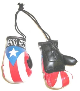 NUEVO***MINI GUANTES DE BOXEO PUERTO RICO/RICAN BANDERA COCHE ESPEJO DECORACIÓN ADORNO - Imagen 1 de 2