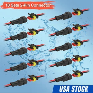 10X Car Waterproof Electrical Wire Cable Automotive Connector 2 Pin Way Plug Kit - Picture 1 of 12