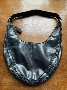 Liz Claiborne Y2K black faux leather shoulder bag unique design biker - Picture 1 of 9