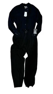 NWT $595 Jason Wu Womens Black Size 6 Crinkle Long Sleeve Belted Button Jumpsuit - Picture 1 of 14