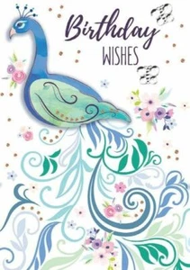 For Art Sake E1 Birthday Wishes 5"x7" Greeting Card Blush Peacock 08335 - Picture 1 of 3