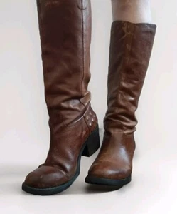 Genuine Leather Distressed Boots Cognac Brown Brass Square Studs Sz 8.5 - Picture 1 of 22