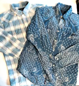 2x Lucky Brand Herren Pearl Snap Langarm Hemd Set Classic Fit Blau - Gr. S - Bild 1 von 4