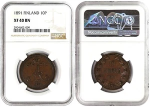 *** NGC *** FINLAND under RUSSIA *** 10 pennia 1891 *** XF40 *** RARE *** n6 - Picture 1 of 2