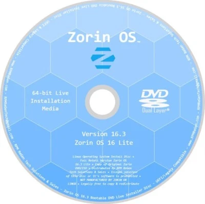 Zorin OS 16 Lite Installation Disc: BOOTABLE LINUX DVD LATEST VERSION LITE 16.3 - Image 1 of 2