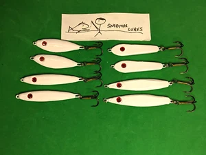 1 oz SHAD, SLAB, MINNOW, Flutter Jigging Lure Lead Spoon White Lot of 8 - Picture 1 of 6