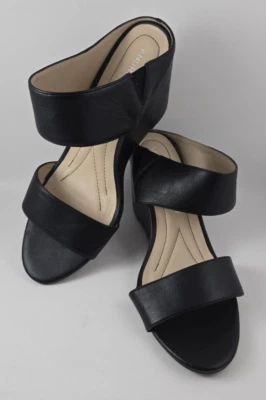 Andrew Geller Barbara Black Wedge Sandals Shoes Slip on Womens Sise 8.5 M - Image 1 of 4