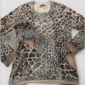 Dolce Cabo Medium Sweater Animal Print Sequins Long Sleeves Stretch Read Descri - Picture 1 of 4