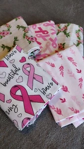 5x New Breast Cancer Awareness 100% Cotton Fat Quarters Pink Ribbons on White - Picture 1 of 4