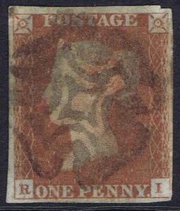 1841 1d Red Black Plate 5 RI good used 4 margins Cat. £180.00 - Picture 1 of 1