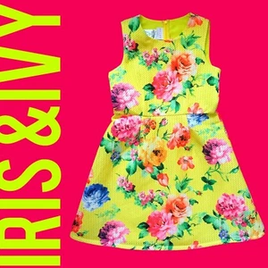 Girls  Yellow Floral Fit & Flare Iris & Ivy Spring/Summer Dress Sz 14 New Nords - Picture 1 of 4