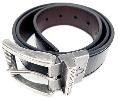 Мужской двусторонний ремень True Religion с черной коричневой серебряной пряжкой размер 34 - Изображение 1 из 4