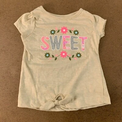 Nannette Kids Girls Size 5 Beige Floral Sweet Short Sleeve Graphic Tee New - Image 1 of 4