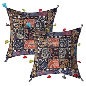 Blue Cushion Cover Patchwork Gypsy Tribal Cowry Tribal Ethnic Hippie Pillow - Picture 1 of 6