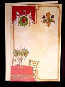 WREATH TABLE CHRISTMAS HOLIDAY FORMAL CARD Candle 10 & Envelope LOVE & DODGE - Picture 1 of 1