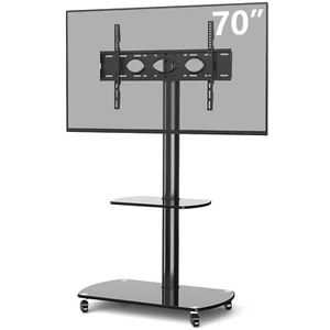 Swivel Mount Mobile TV Stand Base on Rolling Wheels and Shelves for 32- 65'' TV - Picture 1 of 14