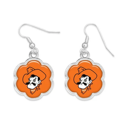 Oklahoma State Cowboys Hazel Silver Orange Flower Wire Earrings Jewelry Gift OSU Cover