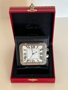 Reloj de viaje Cartier Santos - acero inoxidable y cuero negro - Imagen 1 de 5