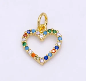 Lovely Heart Pendant Multi Gemstones Pendant 10k Solid Gold Pendant - Picture 1 of 4