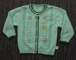 Cárdigan Tejido Abierto Niñas 1T Verde Menta Floral Cuentas Botón Frontal Cottagecore - Imagen 1 de 12