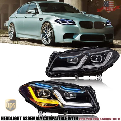 Pair LED Headlights Assy Upgrade For 2010-17 BMW 5 Series F10 F18 Xenon/Halogen - Image 1 of 4