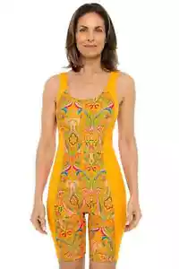 Coolibar UPF 50+ Women's Palm Plaza Knee Swimsuit Apricot Crush Mosaic Large NWT - Picture 1 of 8