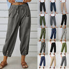 Women Cotton Linen Cropped Trousers Summer Baggy Wide Leg Hippie Harem Pants 16