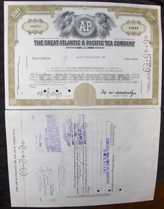 Great Atlantic & Pacific Tea stock certificate Payee DAIRY Di Inc Broker MERRYLL - Picture 1 of 1