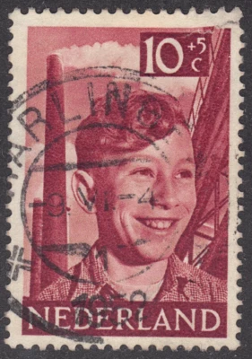 1951 Netherlands SC# B232 - Boy and Building Construction - Used - Image 1 of 2