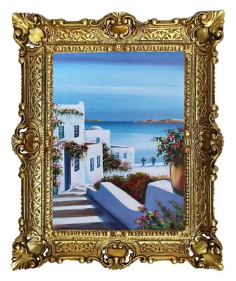 Beautiful Painting 56x46cm By. Rajco - Greece Santorini Sea Antique Reproduction - Image 1 of 3