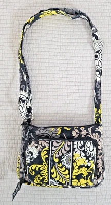 Vera Bradley Bandolera Barroca Pequeña Cartera Correa Ajustable Negro Amarillo Gris Foto 1 de 4