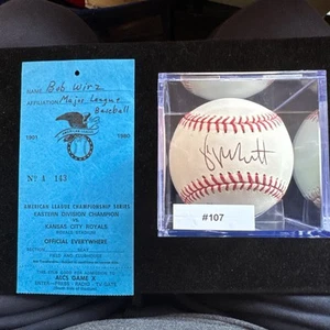 George Brett Signed Ball+1980 ALCS Royals-Yankees Press Pass OFF EVERYWHERE #797 - Picture 1 of 5