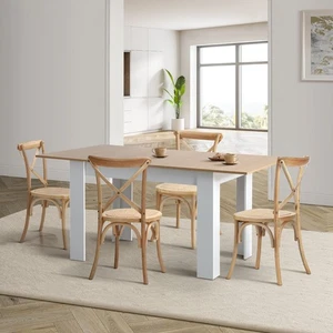 Oikiture 160cm Extendable Dining Table with 4PCS Dining Chairs Crossback Wooden - Picture 1 of 10