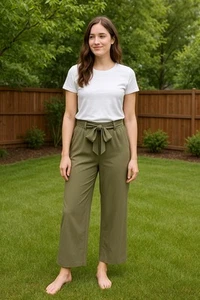 Calvin Klein Damen Hose olivgrün weites Bein Gr. M Bindegürtel Freizeit - Bild 1 von 8