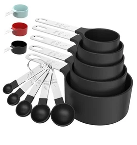  Messbecher & Löffel Set, stapelbare Becher und Löffel, verschachteltes Maß schwarz - Bild 1 von 7