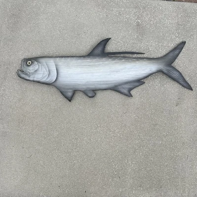 Arte de palmera fronda pintado a mano y esculpido 37 x 13” sábalo peces costeros realistas ÚNICO EN SU CLASE Foto 1 de 4