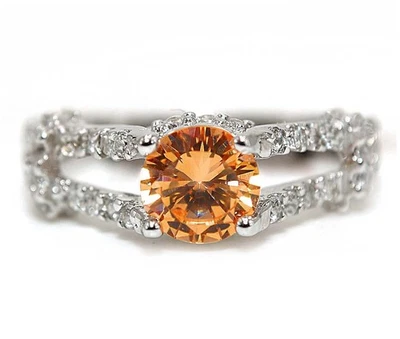 Anillo de plata de ley 925 con zafiro y topacio Padparadscha tratado de 1 quilate talla 8  Foto 1 de 3