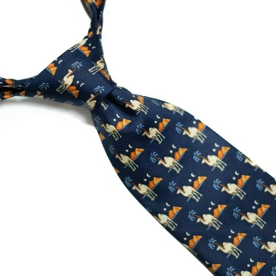 Corbata de seda Stefano Melli azul con camellos en un postre novedad hecha en Italia 58x3,75 Foto 1 de 4